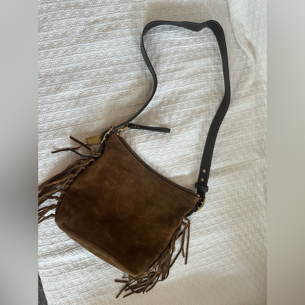 Brown Suede Coach Fringe Shoulder Bag